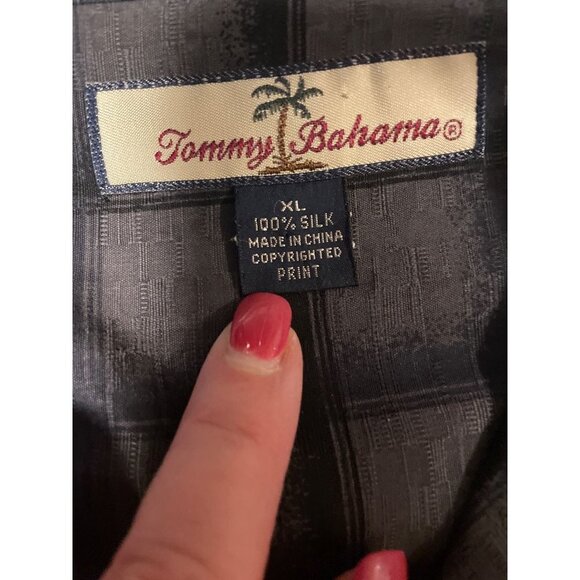 Tommy Bahama Black Charcoal Patterned Mens Silk Button Down Short Sleeved Shirt - Picture 7 of 8